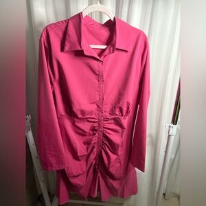 SHEIN Fuchsia Button-Down Shirt Dress